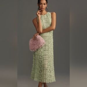 Anthropologie Endless Rose Sleeveless Textured Midi Dress Sage Green sz Large